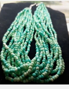 Vintage Necklace 12 Multi Strands Faux Turquoise Real Stones Beaded 22", EUC - Picture 1 of 11