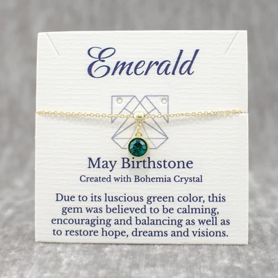 Pulsera Piedra Natal Mayo, Cristal Bohemio Verde, Cadena Ajustable Oro o Plata Foto 1 de 4