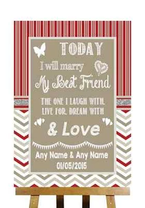Letrero de boda personalizado rojo y gris invierno hoy casarse mejor amigo - Imagen 1 de 8