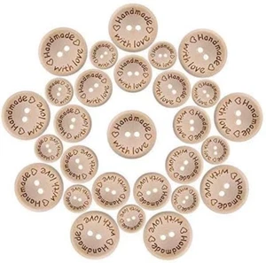 150Pcs Wooden Handmade with Love round Craft Decor 2 Holes Wooden Sewing Buttons - Picture 1 of 6