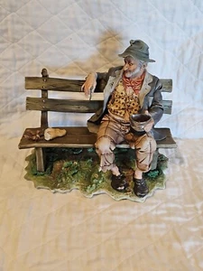 Capodimonte Porzellanfigur Tramp auf Bank Fütterung Vögel große Größe - Bild 1 von 17