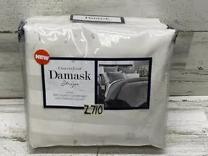 Charter Club Damask Stripe 550 TC King 3pc Duvet Set Natural New - Picture 1 of 4