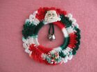 Red White Green Crochet Wreath Santa Candy Canes Jingle Bell in Middle Magnet