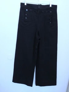 US Navy Wool Sailor Pants Wide Leg Button Front Anchor Buttons Tie Back 32R Blue - Picture 1 of 5
