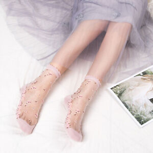 Ultra Thin Ladies Women Floral Transparent Cotton Crystal Lace Elastic Socks New