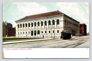 Public Library Boston MA Brighton Streetcar VTG Undivided Back Unposted Postcard - Picture 1 of 2