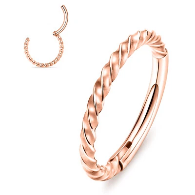 16G Stainless Steel Hinged Ring Braided Septum Clicker Nose Helix Tragus Earring - Image 1 of 4