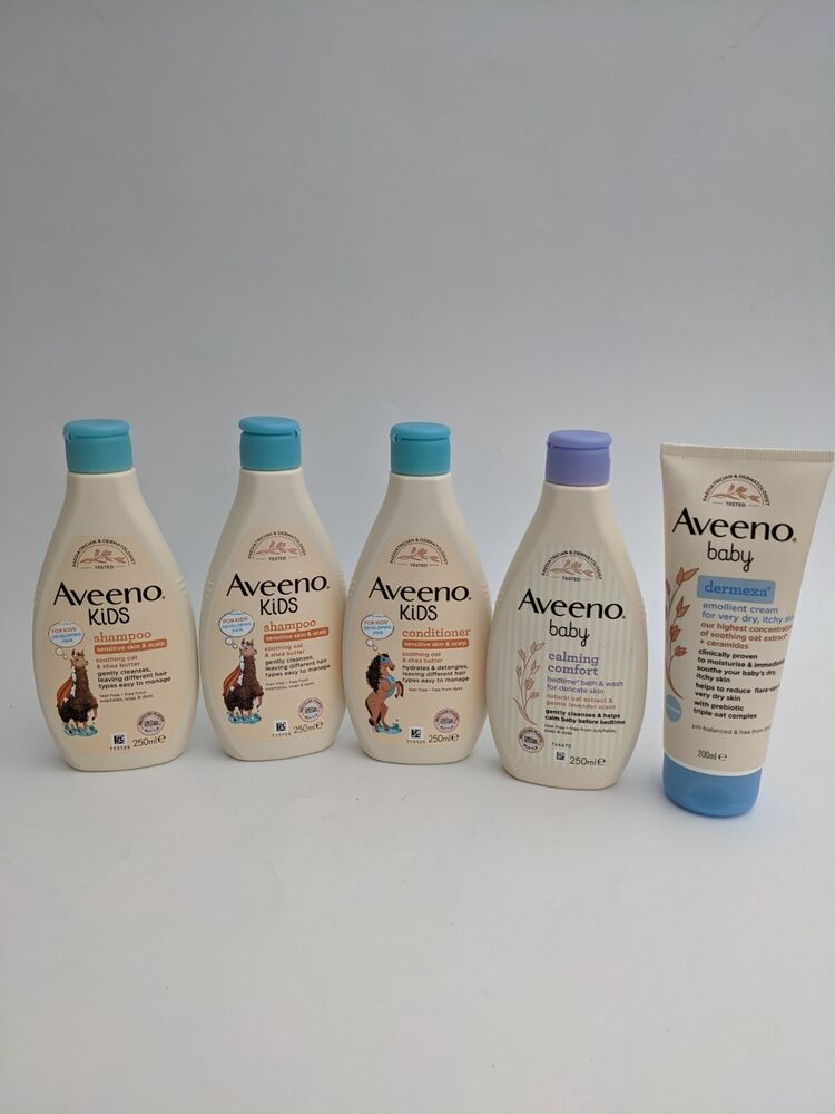 Set of AVEENO Kids Shampoo, Conditioner, Dermexa Emollient Cream & Bath Wash