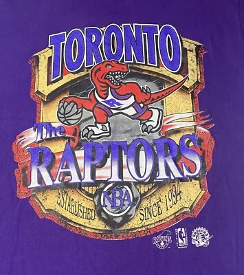 Camiseta de basquete vintage 1994 Toronto Raptors NBA tamanho XL roxa ponto único - Imagem 1 de 4