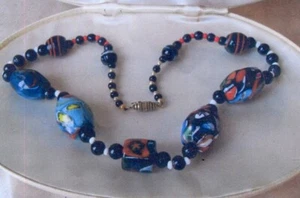 VINTAGE CHUNKY ITALIAN MILLEFIORI MULTI-COLOURED GLASS NECKLACE - MAGNIFICENT - Picture 1 of 2