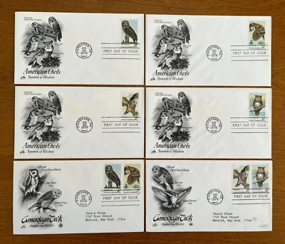 6)US#1760-63   AMERICAN OWLS  ARTCRAFT/PCS    2 ADDRESSED  1978  2 PAIR - Image 1 of 4