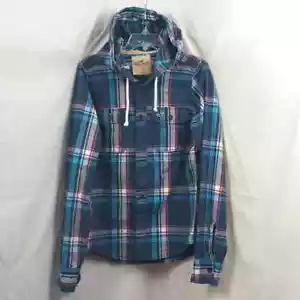 Camicia Hollister ragazzo junior abbottonata con cappuccio manica lunga stampa quadri taglia L - Foto 1 di 5