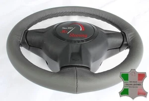 FOR ALFA ROMEO Giulietta Sprint 54-62 GREY LEATHER STEERING WHEEL COVER, BLACK S - Picture 1 of 6