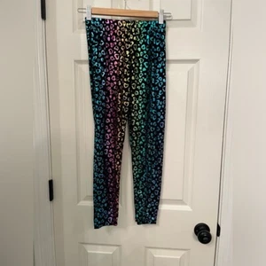 Betsey Johnson Girl's Rainbow Metallic Hearts Printed Leggings Sz Large (12) - Picture 1 of 6