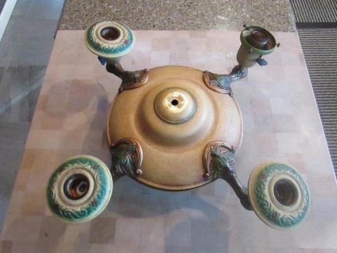 Antique Semi Flush Mount 4 light pan Fixture lots of orig. paint JOB LOT REWIRE Cover