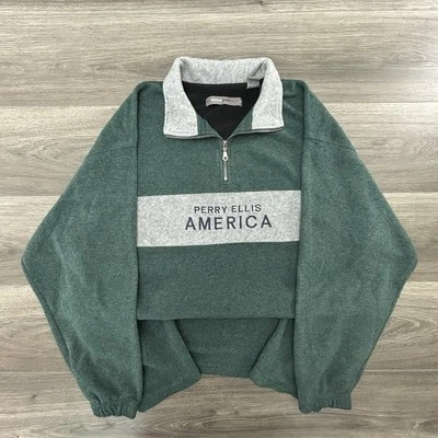 Vintage Perry Ellis Pullover Fleece Jacket Adult Extra Large 1/4 Zip America USA - Image 1 of 4