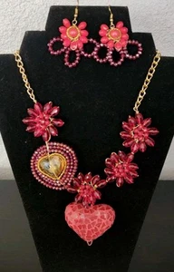 collare rojo de mujer messicano, corazon Vitral artesanal. gioielli fatti a mano - Foto 1 di 11