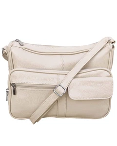 Women's Genuine Leather Cross Body Shoulder Strap Organizer Purse, Cream - Picture 1 of 7