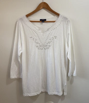 Chaps White Embroidered Tunic Womens XL Cotton Lightweight 3/4 Sleeve - Image 1 of 4