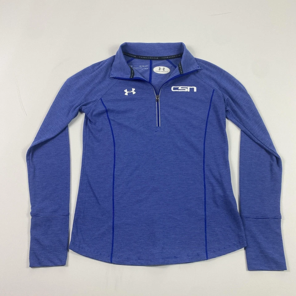 Pullover Under Armour con cremallera en cuarto para mujer XS azul Threadborne HeatGear a rayas Foto 1 de 4