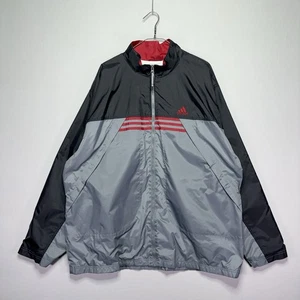 Vintage 90er Adidas Trainingsjacke - Reißverschluss - Mesh gefüttert - schwarz grau rot - Herren 2XL - Bild 1 von 6