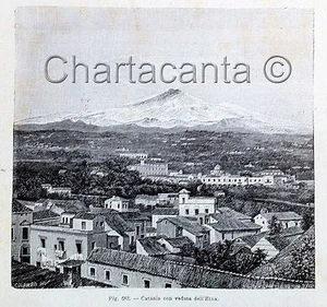 1881 Incisione VEDUTA CATANIA ETNA - Imagen 1 de 1