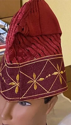 Sombrero africano bordado borgoña tejido a mano ASO Oke talla 22,5 pulgadas Foto 1 de 4