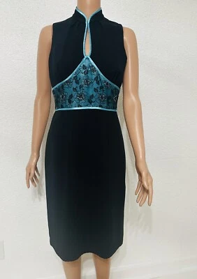 Vintage Bob Mackie Boutique Mandarin Sheath Dress Beaded Sequin Lace Trim Size 4 - Image 1 of 4