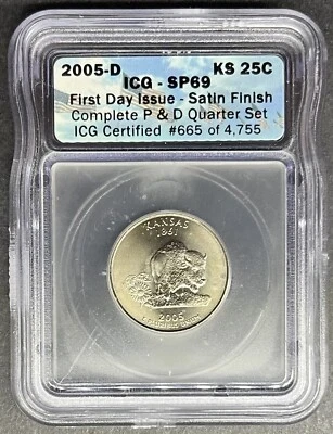 2005-D Satin Kansas Quarter ICG SP-69, Buy 3 Items, Get $5 Off! - Image 1 of 2