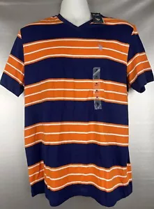 Camisa Polo Assn EE. UU. Para Hombre M Manga Corta Cuello en V Naranja/Azul Rayas Algodón Nueva - Imagen 1 de 11