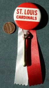 1960s Era St. Louis Cardinals baseball pin & ribbon with metal bat hanger set--- - Picture 1 of 1