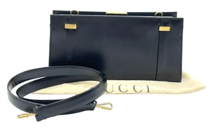 Auth Gucci Black Leather GD Hardware 044.2296 2way Shoulder Bag W/bag i040340 - Picture 1 of 17