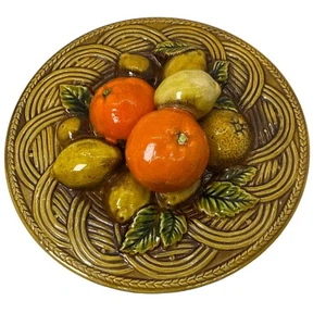 Vtg MCM 1960s INARCO Japan Ceramic 3D Fruit Plate Wall Hanging Oranges/Lemons - Picture 1 of 5