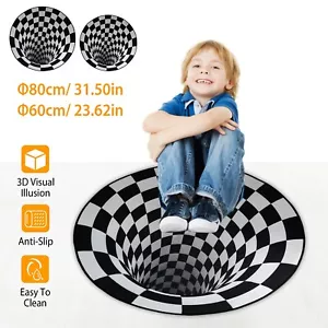 3D Printed Vortex Illusion Carpet Round Living Room Rug Floor Door Mat Decor - Picture 1 of 11