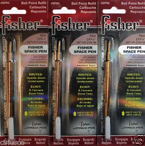 3 PACK Lot Fisher Space Pen Pressurized Refills Medium Point Burgundy Ink - Picture 1 of 1