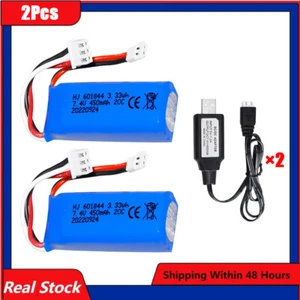 2× 7.4v 450mah 20c Lipo Battery + USB For Wltoys K969 K979 K989 K999 P929 Rc Car - Picture 1 of 4