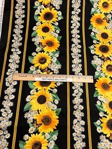 TT Sunflowers & Bee Stripe 100% digital cotton fabric by the yard 36 x 44 CD2922 - Picture 1 of 10