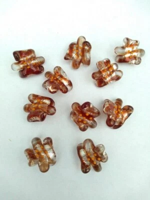 10 Brown Handmade Czech Glass Foil Lined Lampwork Beads  - Image 1 of 4