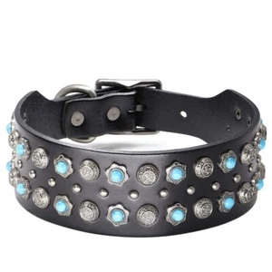 2" Wide Genuine Leather Handmade Studded Dog Collar Heavy Duty for Big Dogs L XL - Picture 1 of 25