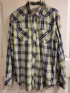 Bullhead Western Style Shirt Mens Large Pearl Snap Halloween Cowboy Plaid - Picture 1 of 12