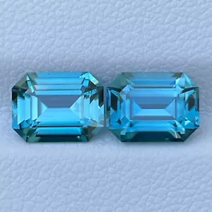 5.68 Cts Natural Blue Zircon Pair Emerald Cut Loose Gemstone Anniversary Gift - Picture 1 of 5