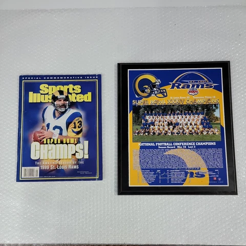 Kurt Warner St Louis LA Rams Super Bowl Champs Collectors Lot Plaque & Magazine Cover