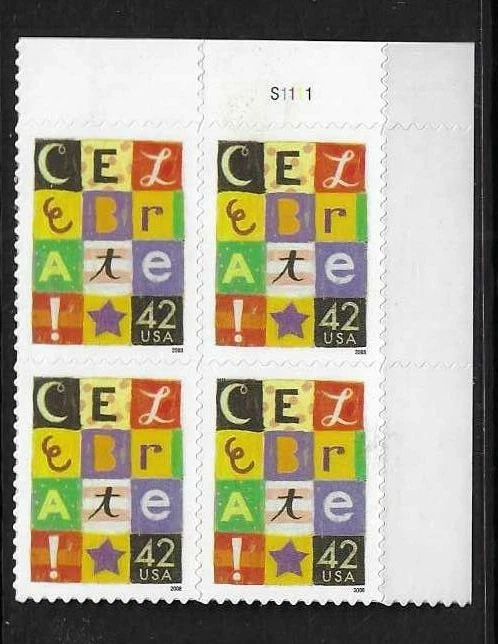 USA SC # 4335 Celebrate , BLK4 Plate number . MNH - image 1 of 1