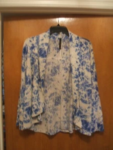 IC By Connie K Open Cardigan Jacket Shawl Collar Large Blue White Tie Dye Print - Picture 1 of 16