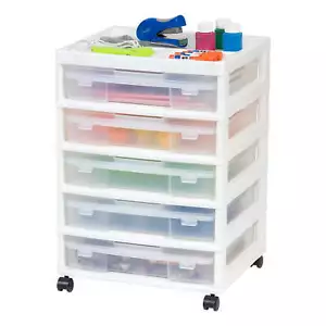 5 Drawers Scrapbook Plastic Rolling Storage Cart with Organizer Top , White - Picture 1 of 7