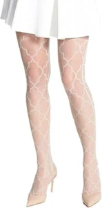 NIP OROBLU DESIGNER SHEER PARTY COCKTAIL ARGLE TIGHTS WHITE SIZE L LARGE RARE - Picture 1 of 3