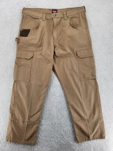 Wrangler carpenter canvas men's jeans 36/30 tan logo 9 pocket, hammer loop - Picture 1 of 10