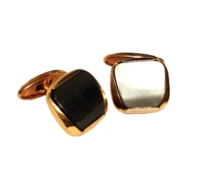Manschettenknöpfe 60 er Jahre quadratform Perlmut anthrazit Gold 17,5 mm x 17 mm - Bild 1 von 5