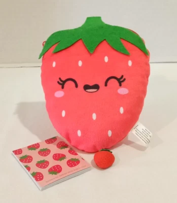 Strawberry Plush Kids Pouch Zippered Case Pencil Pen Notes Accessory Carrier 6 " - Image 1 of 4