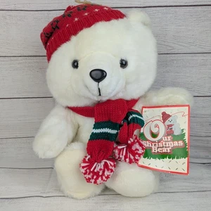 1986 Kmart Our Christmas weißer Teddybär Plüsch 18 Zoll mit Etikett roter Schal & Mütze - Bild 1 von 13